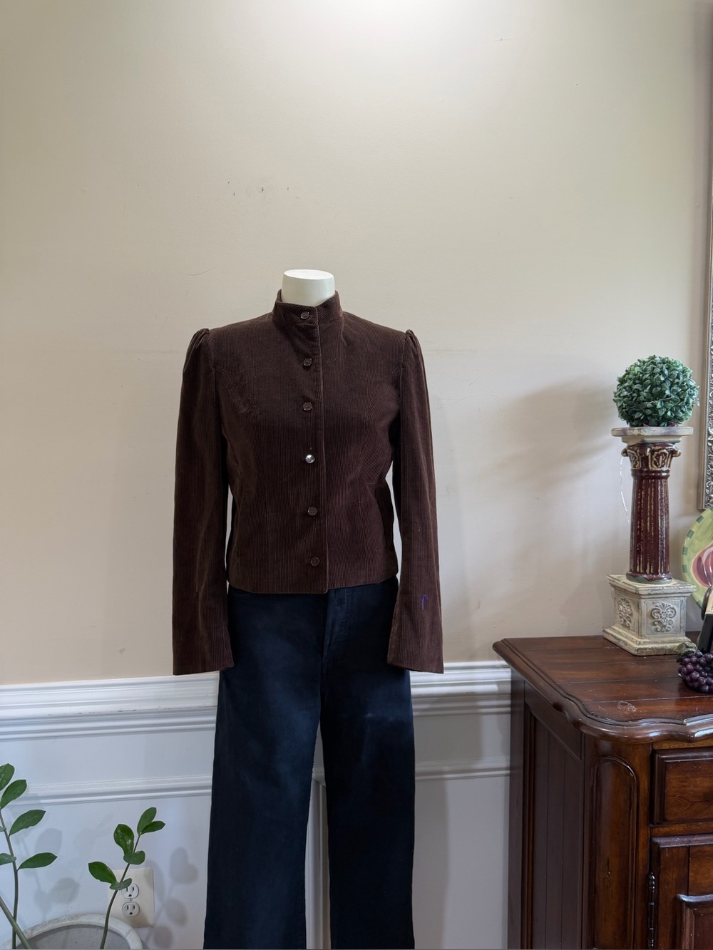Vintage New Traditions Brown Corduroy Stand-Collar Jacket - Womens